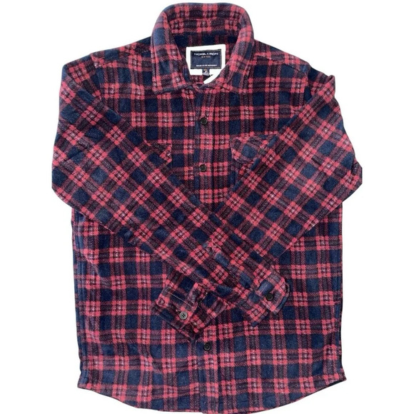 Nickel & Iron Fleece Plaid Shirt Men's M Red Navy Blue Button Up Long Sleeve NWT - Picture 2 of 7